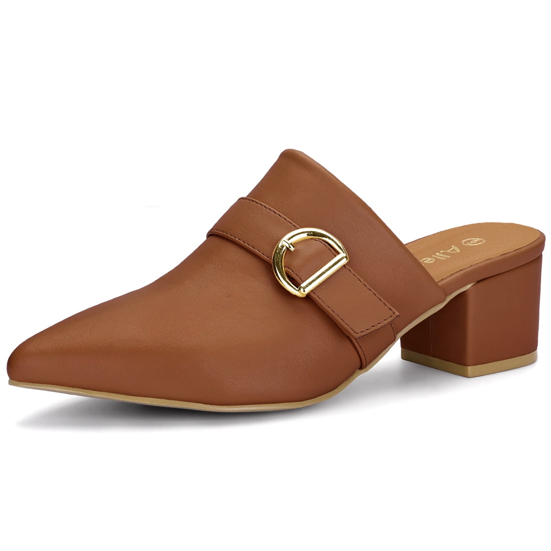 Unique Bargains Women s Pointed Toe Chunky Heel Mules