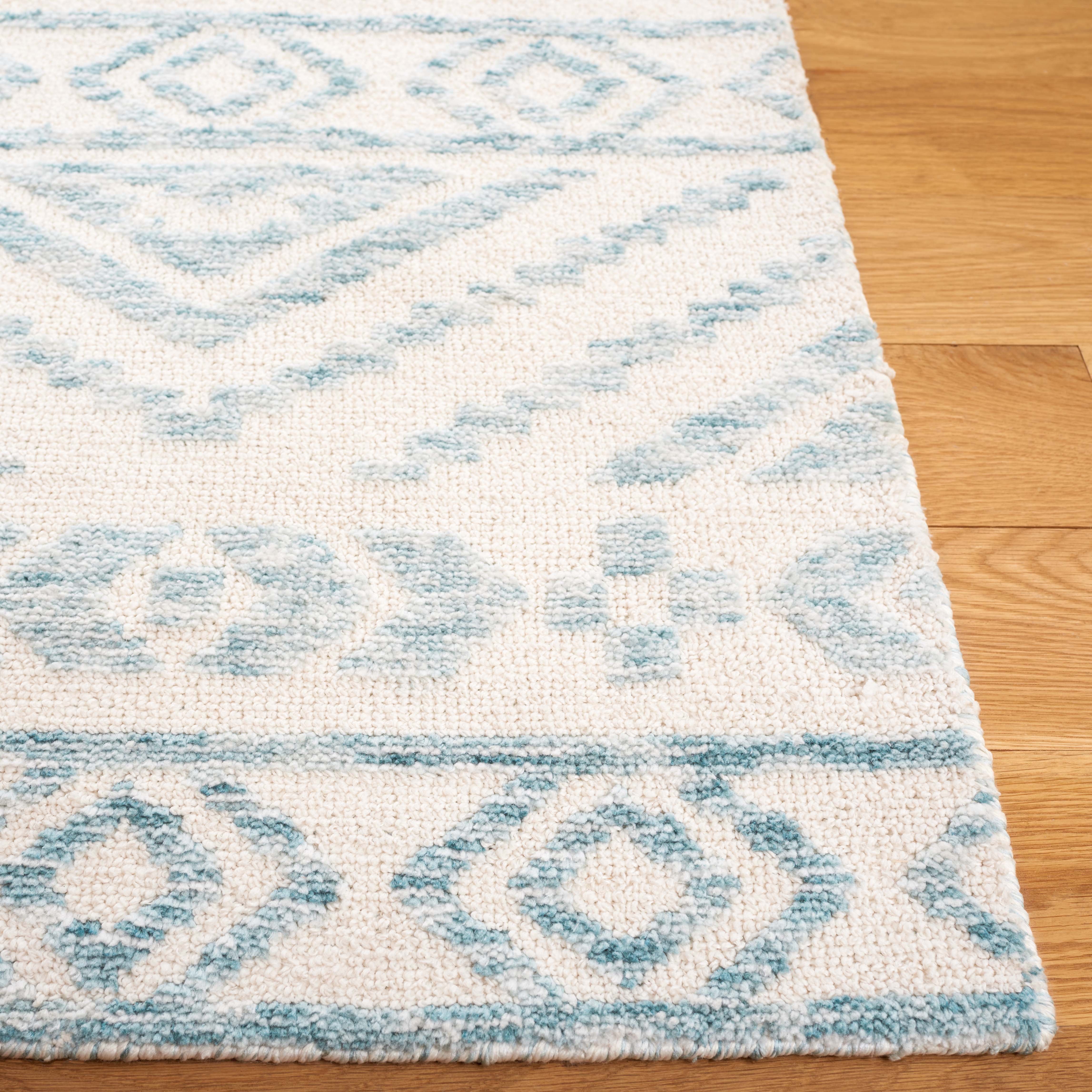 SAFAVIEH Audrey Barbara Geometric Runner Rug, Ivory/Blue, 2'6" x 8'