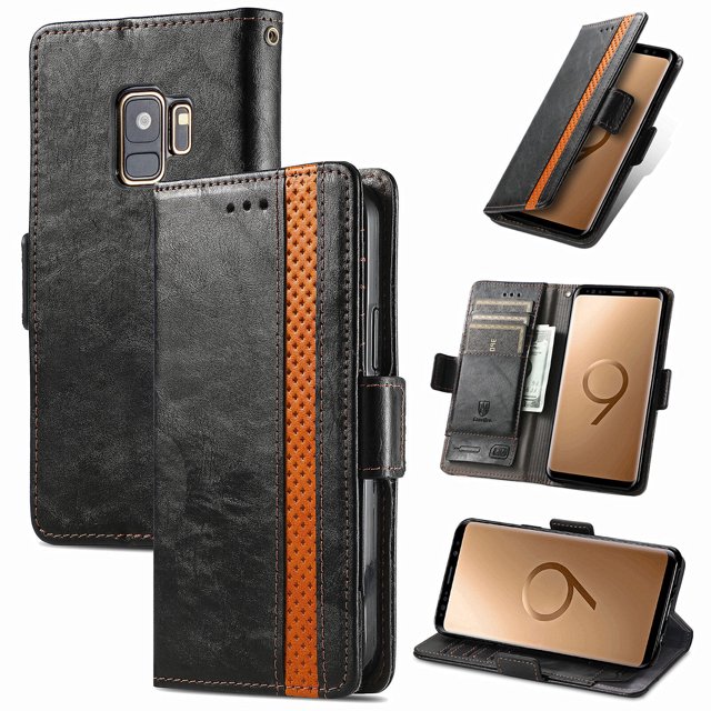 Case for Samsung Galaxy S9 Cover Leather Wallet Folio Case Book Design Flip Magnetic Closure - Black