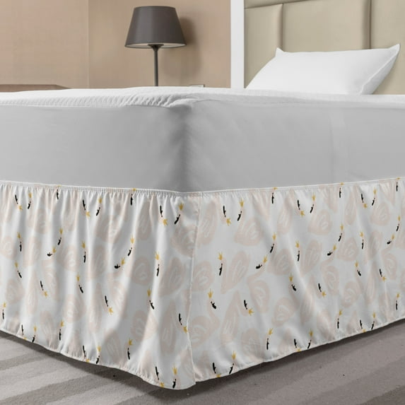 Swan Bed Skirt, Childish Doodle Style Pastel Color Swan Princesses Girly Style Kids Nursery, Elastic Bedskirt Dust Ruffle Wrap Around for Bedding Decor, 4 Sizes, Peach Marigold Black, by Ambesonne
