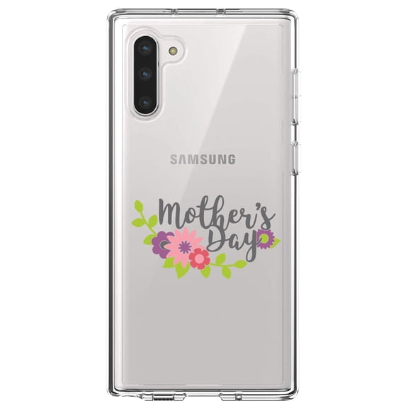 DistinctInk Clear Shockproof Hybrid Case for Samsung Galaxy Note 10 (6.3" Screen) - TPU Bumper Acrylic Back Tempered Glass Screen Protector - Mother's Day - Pink Purple Flowers