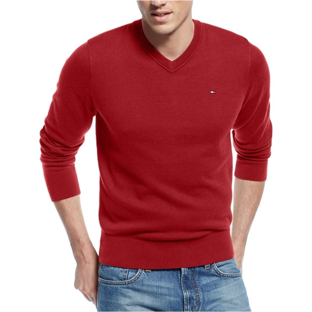 Suéter Tommy Hilfiger para hombre rojo extragrande cuello en V