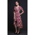 thumbnail image 4 of Bimba Cotton Pink Leaves & Carnation Floral Womens Asymmetrical Pocket ShiftÂ&nbsp;DressÂ&nbsp;Summer Party MidiÂ&nbsp;Dress-Small, 4 of 4