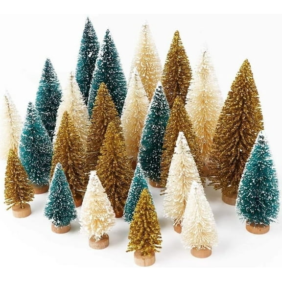 Mini Bottle Brush Christmas Trees – Winter Holiday Decoration Set (24 Pieces)