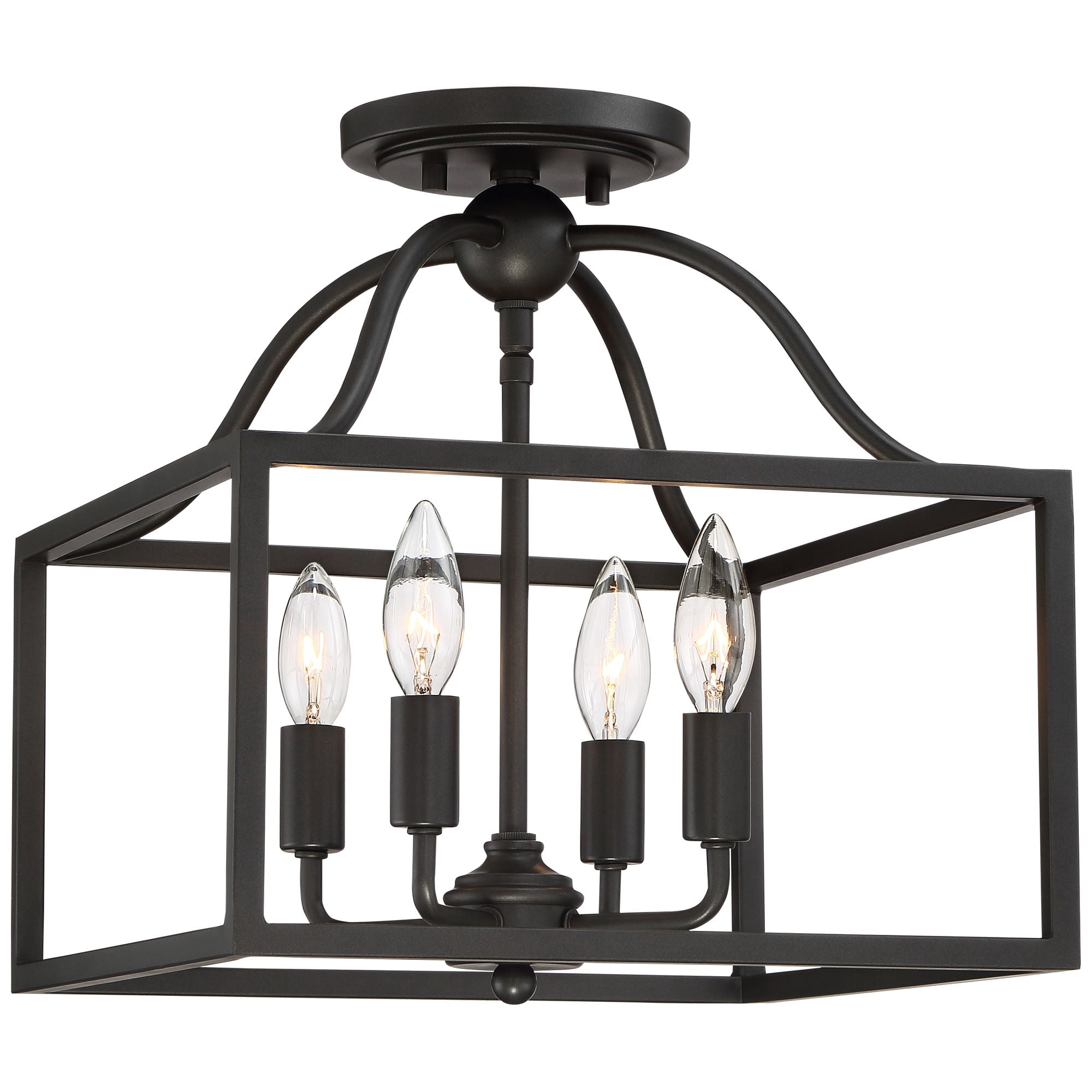 Franklin Iron Works Elle Rustic Industrial Ceiling Light Semi Flush Mount Fixture 13" Wide Black 4-Light Square Cage for Bedroom Living Room Kitchen