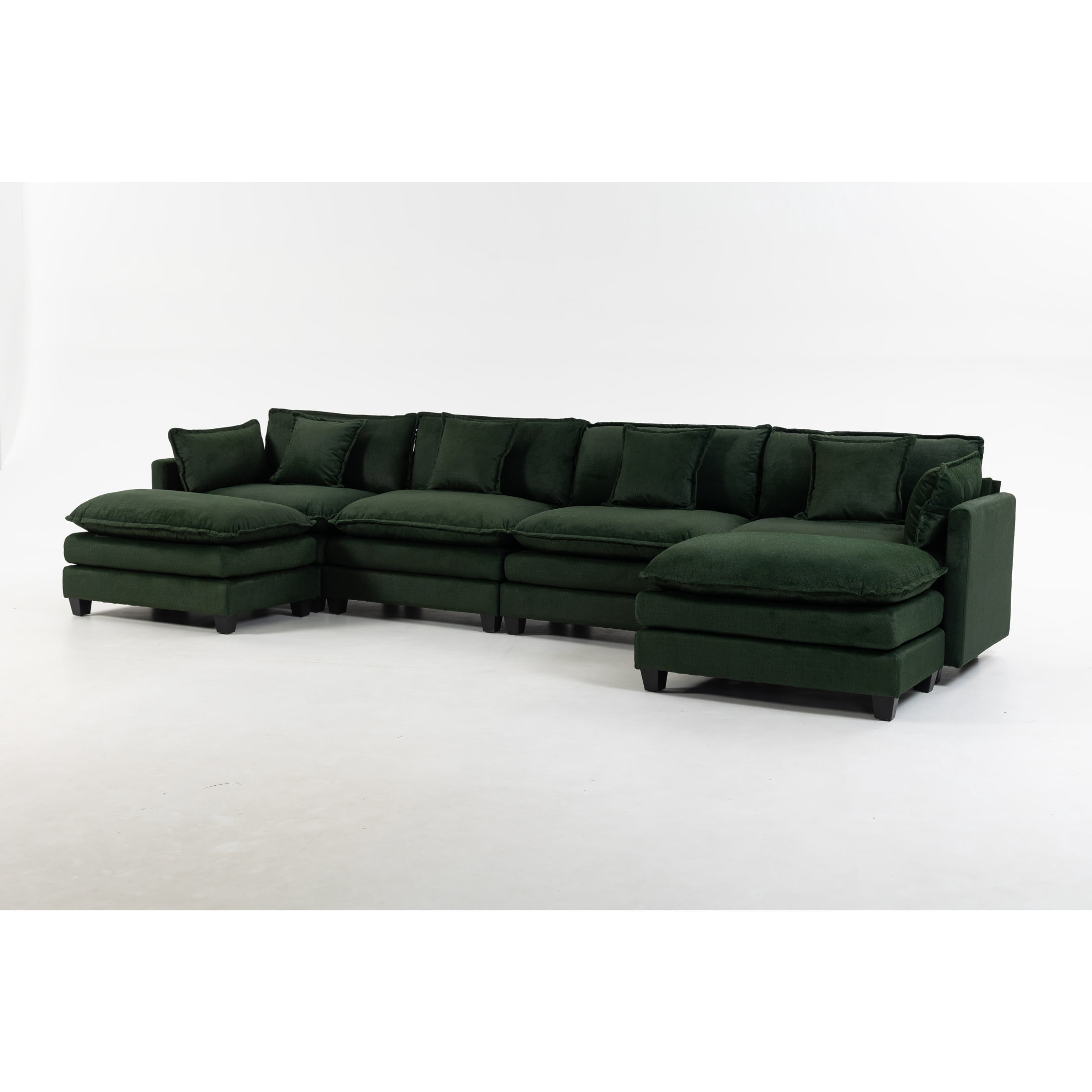 GDF Studio Udolf 149.61" Modern 4-Seat Modular Sectional Sofa with Ottomans and Pillows, Chaise Lounge for Living Room, Green