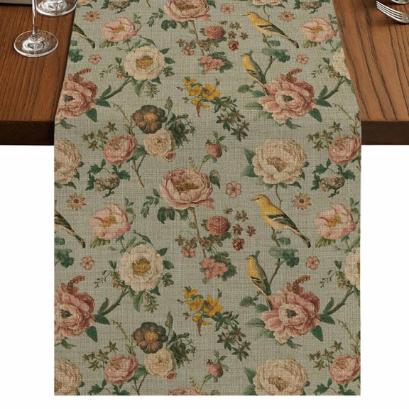 Table Runners 90 Inches Long Dress Scarves, Vintage Spring Floral Farmhouse Coffee/Dining/Kitchen Table Runner for Living Room, Farmhouse Flowers Green Vintage 13x90 Inch