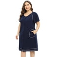 thumbnail image 3 of Women's Plus Size House Dress Button Front Housecoat Robe Duster Ruffle Short Sleeve Nightgwon with Pockets, Oversized Loose Casual Nightshirt, Short Nightdress, XL-4XL, 3 of 6