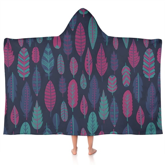 Multicolor Feather Pattern Hooded Bath Towel,50"x30" for Ages 3 To 12 Kids, Quick Dry Lightweight Soft Microfiber Hood Beach Towel Cover Up for Kids