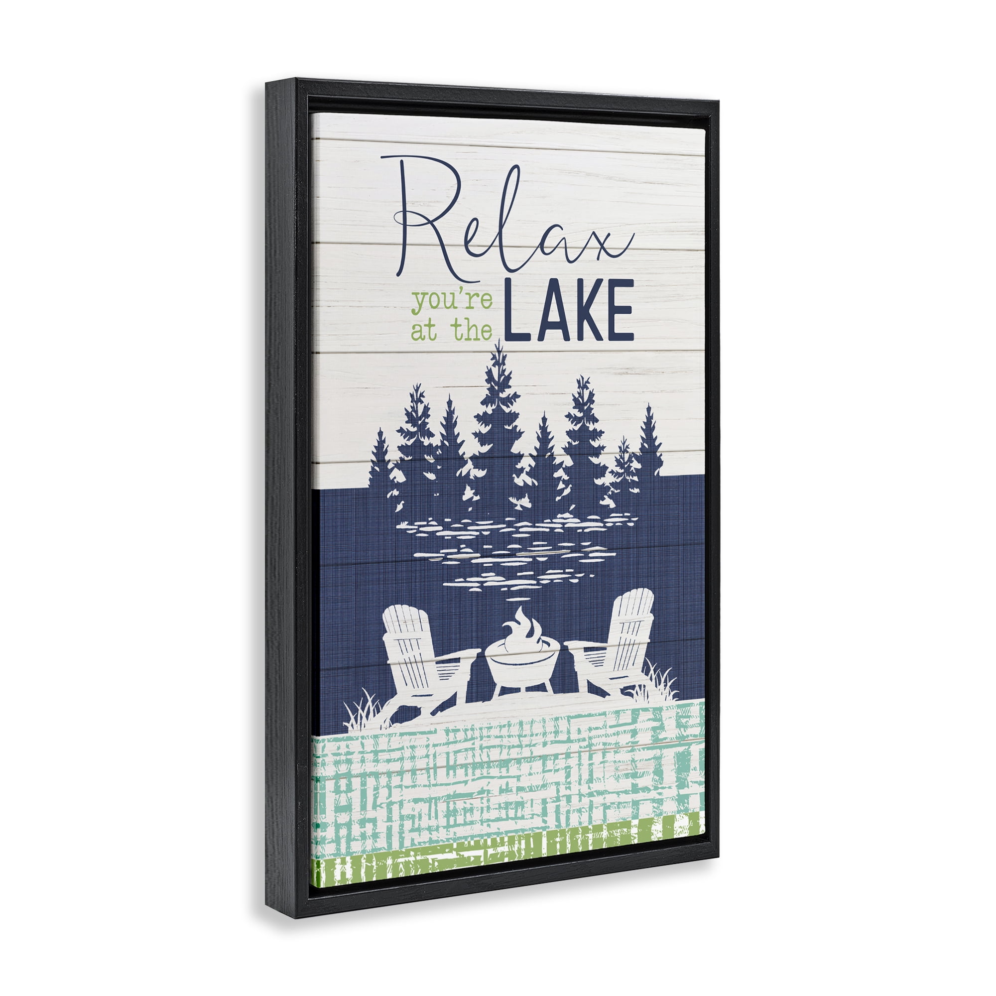 Stupell Industries Relax at Lake Rustic View Nautical & Beach Painting Black Floater Framed Canvas Art Print Wall Art, 17 x 25