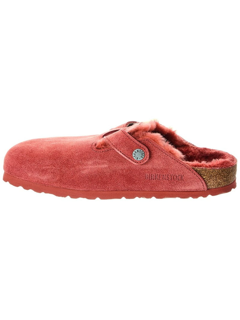 Birkenstock Boston VL Narrow Suede & Shearling Clog, 38, Red