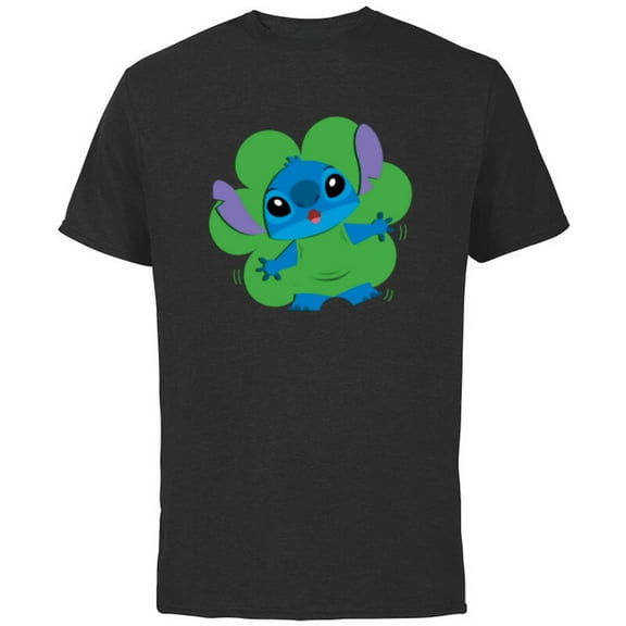 Disney Lilo & Stitch in Shamrock Happy St Patrick’s Day - Short Sleeve Cotton T-Shirt for Adults - Customized-Natural