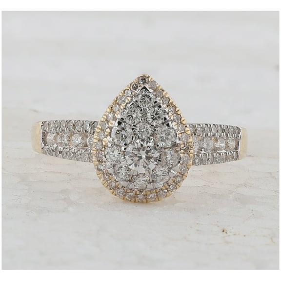 14K Yellow Gold Round Diamond Pear Cluster Bridal Wedding Engagement Ring 3/4 Cttw, Womens Size: 5-10