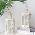 thumbnail image 3 of Set of 2 Medium Metal Candle Lantern, Decorative Outdoor Candle Lantern with Tempered Glass (White), 3 of 10