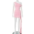 thumbnail image 4 of Elegant One-Shoulder Bodycon Dress (S, Pink), 4 of 7