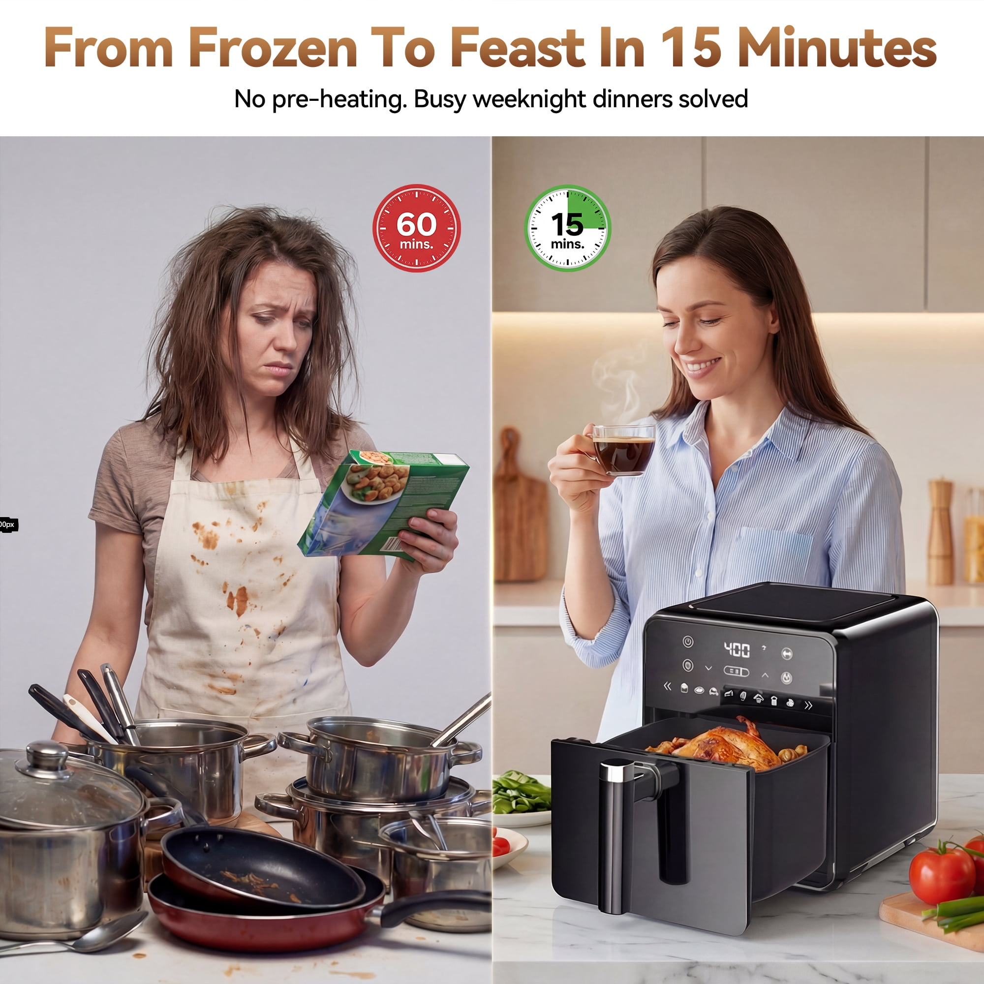 WiseStone 4.3QT Air Fryer, 8-in-1 Electric Hot Oven with Digital LED Touchscreen, Portable Smart Air Fryer for Kitchen, Black