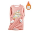 thumbnail image 2 of Uootdi Women's Floral Print Sherpa Lined Sweatshirt Dress Warm Fleece Pullover Casual Fall Winter Top Pink Women Tops, 2 of 3