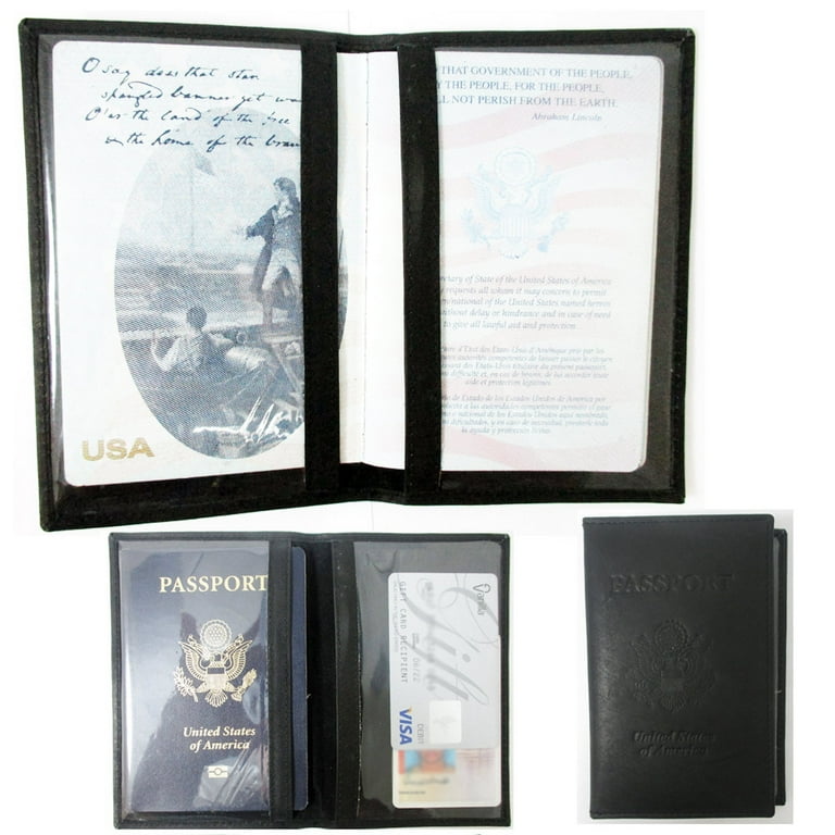 NZIHSZO DZOOVG Black Leather EMBOSSED US Passport Cover