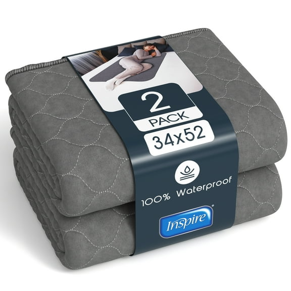 Inspire Underpads,  Reusable  Bed Pads Washable Waterproof, Comfort Fit, Extra Long 34 x 52 (2 Count)