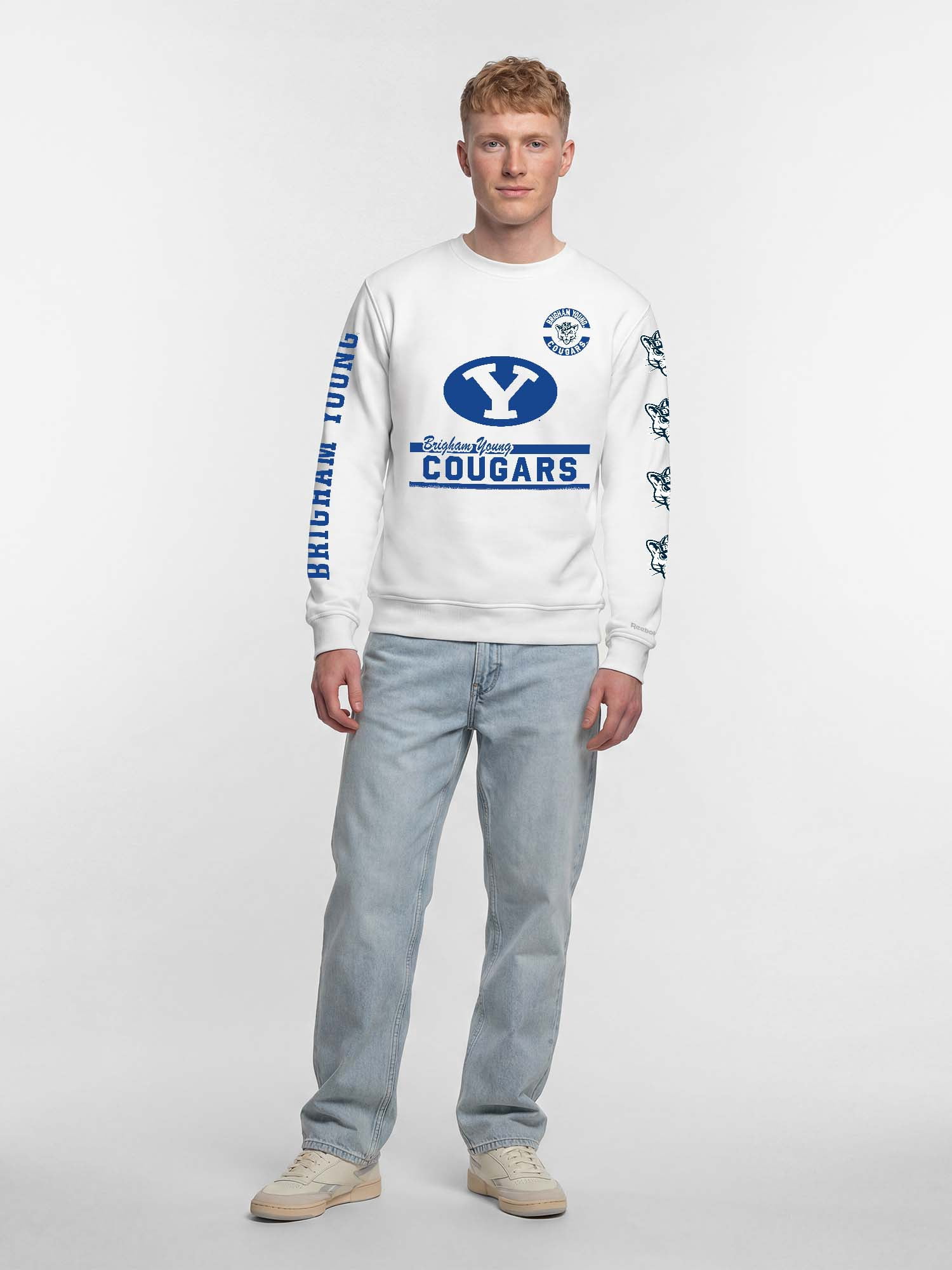 BYU Cougars Reebok Mens White Crew Sweatshirt