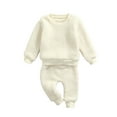 thumbnail image 2 of Blotona Toddler Infant Baby Boy Girl Fall Winter Outfit Sherpa Fleece Sweater Pullover Tops Solid Pants Warm Clothes Set (6-12 Months,A-Apricot Fleece Outfit), 2 of 7