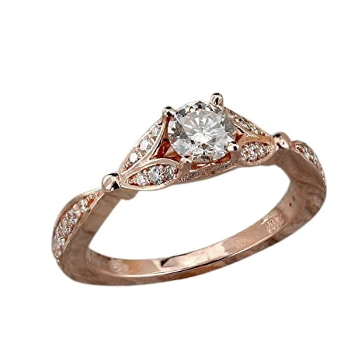HeartsAndYou 3ct Round Cut Moissanite Nature Inspired Engagement Ring for Women 18k Rose Gold over Silver