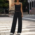 thumbnail image 4 of Dazajoo Womens Casual 2 Piece Sets Summer Crewneck Spaghetti Strap Camisole Matching Wide Leg Drawstring Pants Lightweight Comfy Loungewear,Black,L, 4 of 6