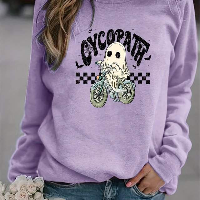 Sudadera Con Estampado De Fantasmas De Halloween, Sudadera Informal De Manga Larga Con Cuello Redondo, Ropa De Mujer