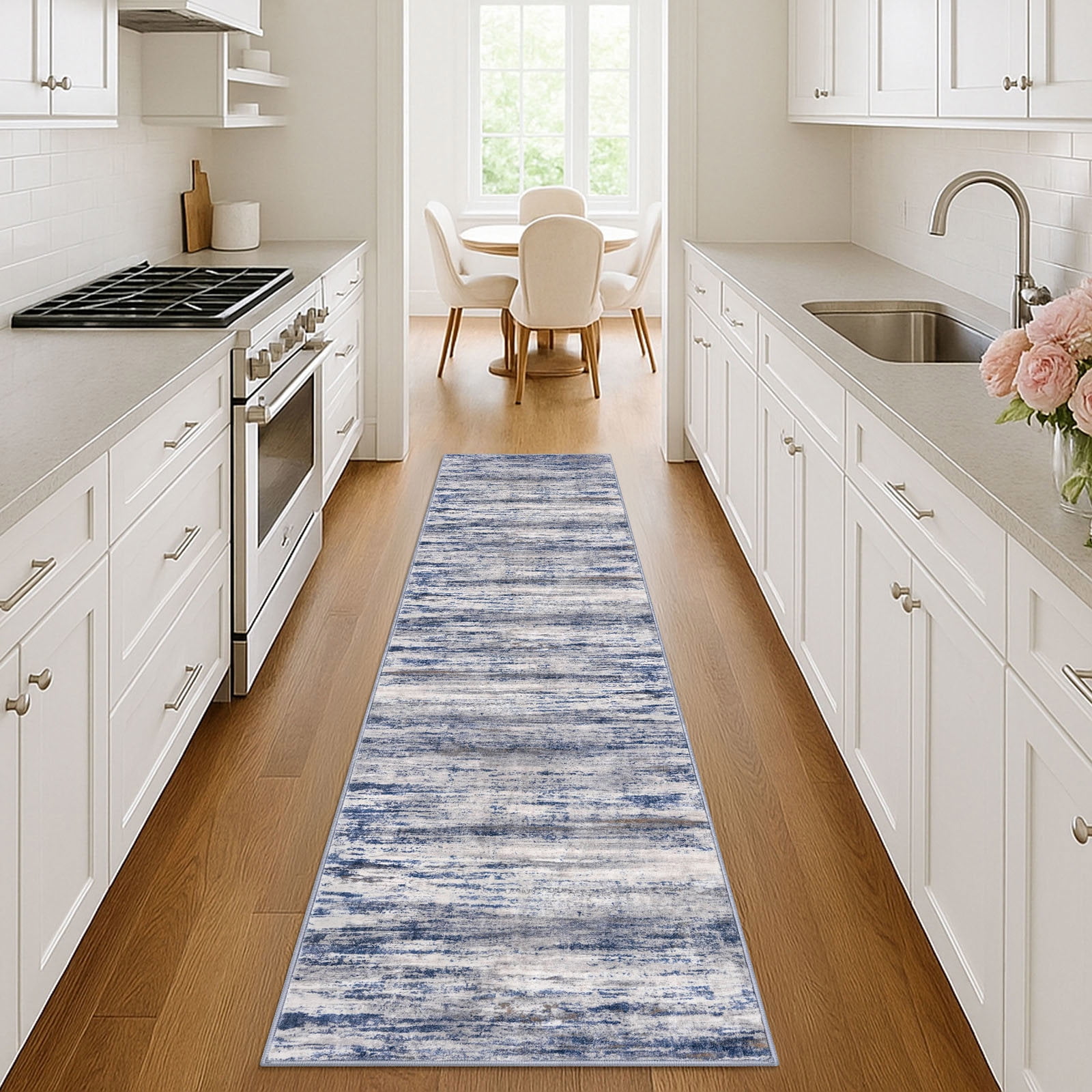 iOhouze Runner Rug 2x8 Kitchen Runner Rugs Non-Slip Washable Soft Print Distressed Blue-greyCarpet Runner for Entryway Bathroom Laundry Room Foyer