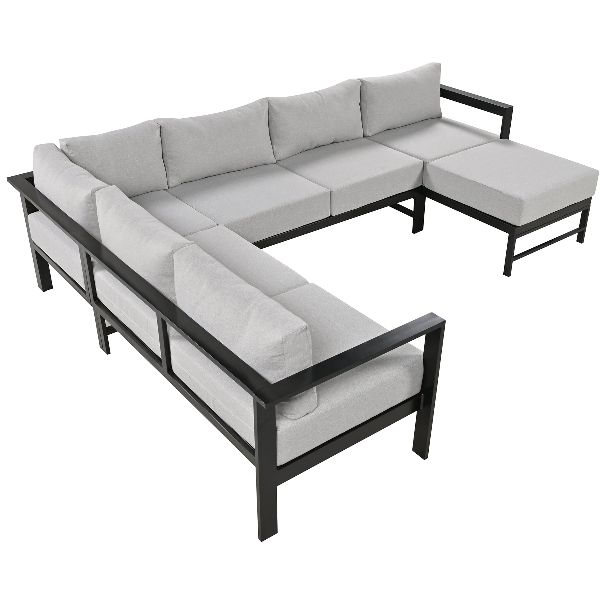 Harper & Bright Designs Outdoor Patio Furniture Set L-Shaped Aluminum Sectional Sofa All-Weather Patio Conversation Set with Cushions for Garden Backyard, Grey