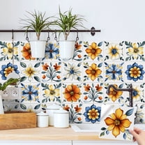 30 Piece Tile Wall Sticker Kitchen Backsplash 3.9"x3.9" Removable Waterproof PVC Flowers DIY Decals Peel and Stick Tiles