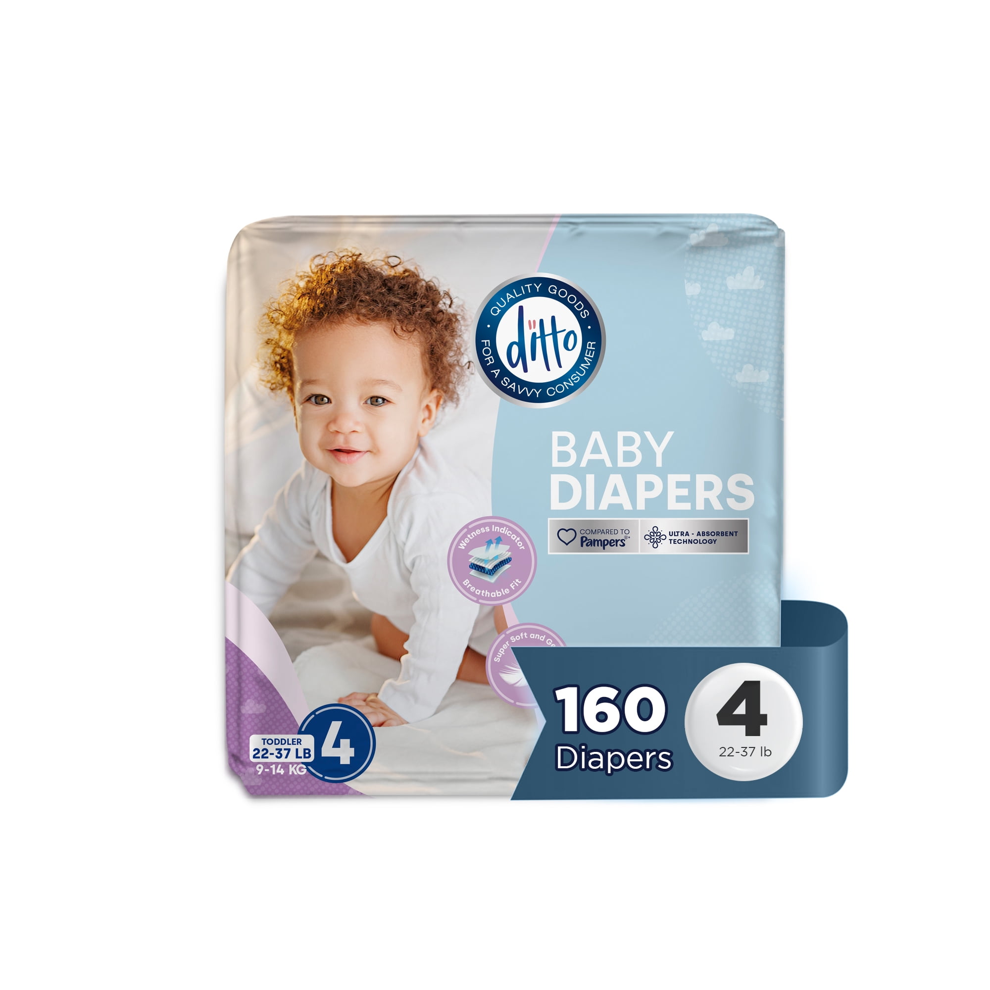 Ditto Baby Diapers Size 4, 160 Count Disposable Diapers Super Pack Perfect for Day time