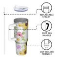 thumbnail image 4 of Sunflower 40oz Tumbler with Handle and Straw, Large Capacity Travel Cup for Hot & Cold Drinks, Double Walled Vacuum Insulated Cup, Butterfly Lover Birthday Gifts for Women Girls, Spring, 4 of 6