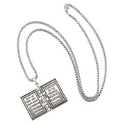 Spencer Silver Cross Holy Bible Book Pendant Necklace Openable Prayer Bible Verse Religious Christian Necklace for Men and Women