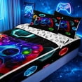 thumbnail image 3 of meiyoeat Neon Gamepad Gaming Zipper Twin Comforter Sets with Fitted Sheet and 2 Pillowcases for Kids Boys, Gamer Controller Zipper Bedding Set for Bedroom, Black, Gamepad ReversibleB, 3 of 6