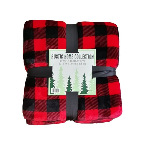 Arkwright Rustic Home Buffalo Plaid Throw Blanket, 50x70, Red and Black, Plaid Front with Soft Sherpa Back