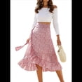 thumbnail image 2 of Falda Midi con Abertura y Volantes en el Bajo, con Nudo y Estampado Floral Bohemio para Mujer Rosa S, 2 of 10