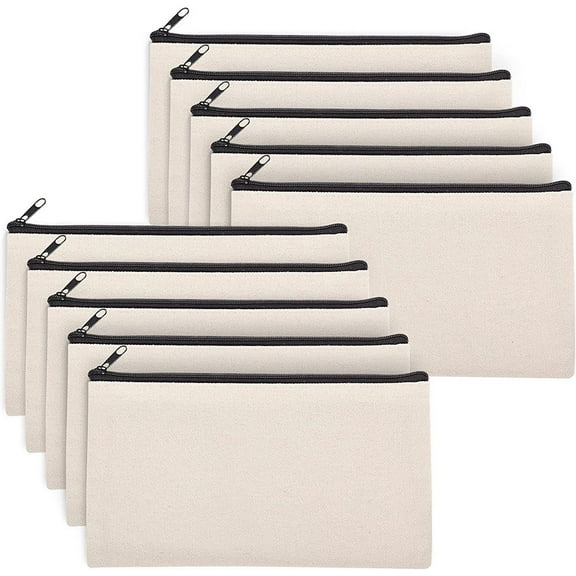 Uonlytech Heat Transfer Blank Makeup Bags Beige Canvas Pencil Case for Storage 10Pcs
