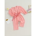 thumbnail image 3 of Bagilaanoe Newborn Baby Girl Fall Jumpsuit Textured Long Sleeve Bodysuit with Belt 3M 6M 9M 12M 18M Infant Fall One Piece Romper, 3 of 8