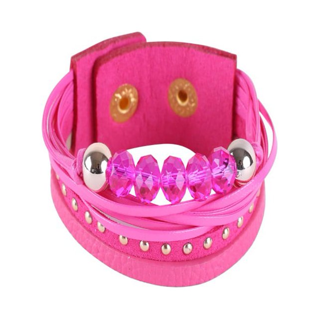 Accesorios de joyería con remaches de pulsera de cuentas acrílicas de terciopelo para mujer y niña de moda (rojo rosa)