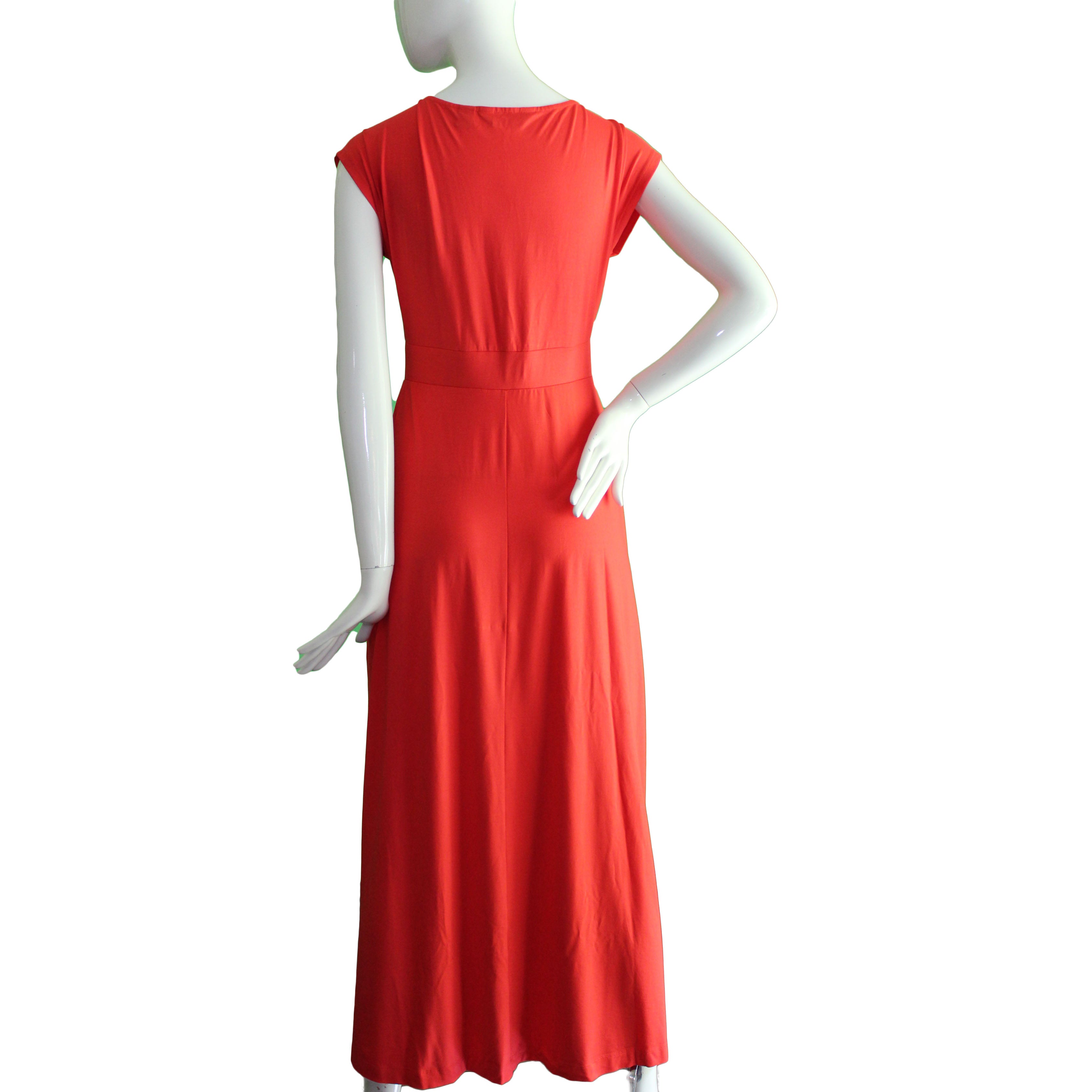 Lands End Size Small (6-8) Petite Cap Sleeve Knit Maxi Dress, Bold Coral