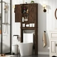 thumbnail image 6 of Over The Toilet Storage Cabinet with 2 Barn Doors, Farmhouse Wood Bathroom Storage Cabinet with Roman Column Decor, Over Toilet Bathroom Organizer with Adjustable Shelf & Door Cabinets, Rustic Brown, 6 of 7