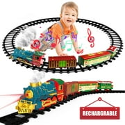 Kid Odyssey Train Set for Christmas Tree, Electric Train Track Set Around Christmas Tree for Kids with Steam & Lights & Sound, Christmas Stocking Stuffers Gifts Train Tracks Toys for Age 3 4 5 6 7 8