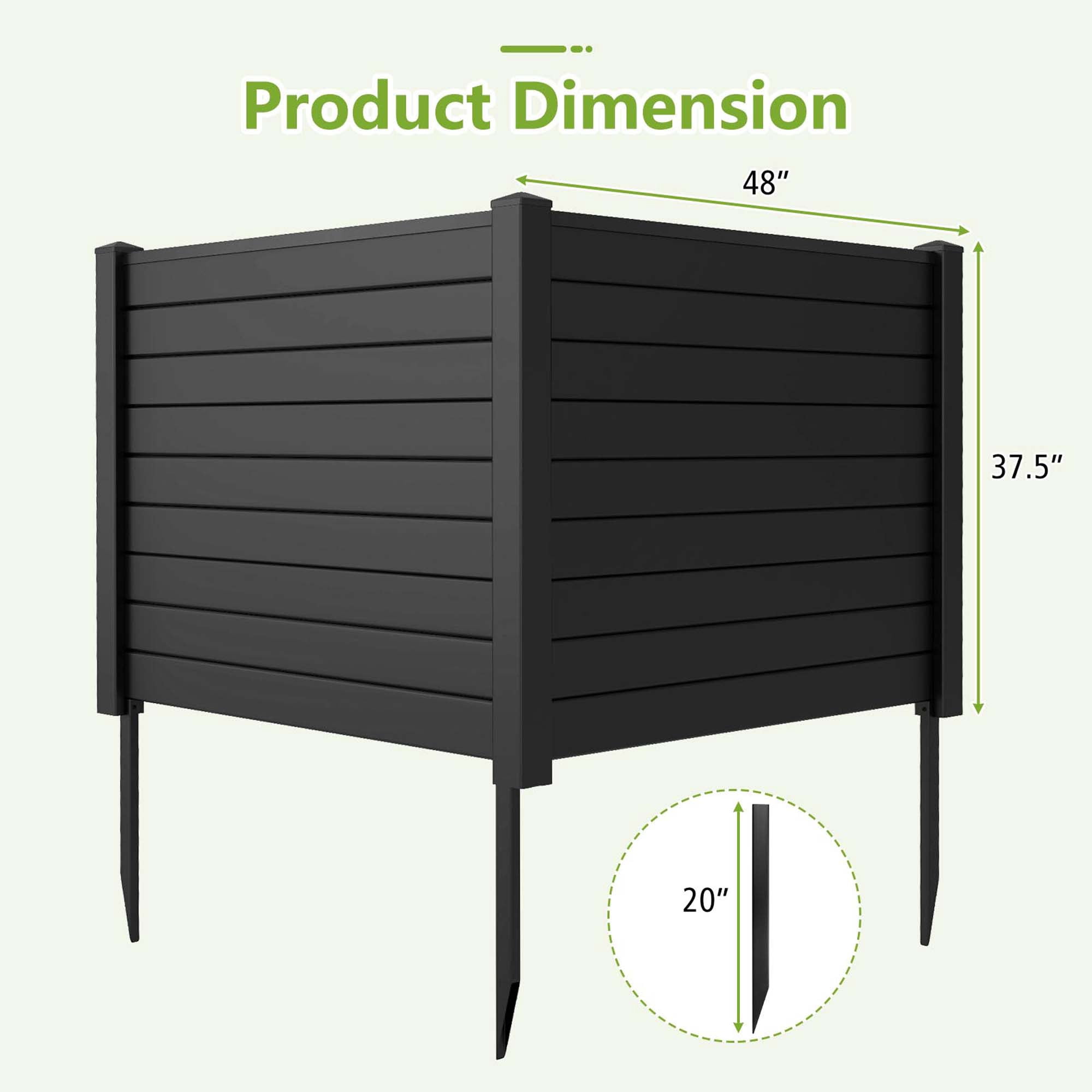 Costway 48"L x 37.5"H Air Conditioner Fence Screen Panel Kit with 3 Ground Stakes Black
