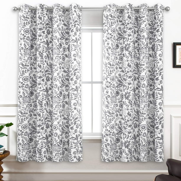 Cortina DriftAway Julia, 2 paneles, 132 x 160 cm, diseño floral gris
