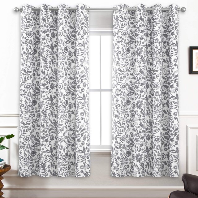 Cortina DriftAway Julia, 2 paneles, 132 x 160 cm, diseño floral gris