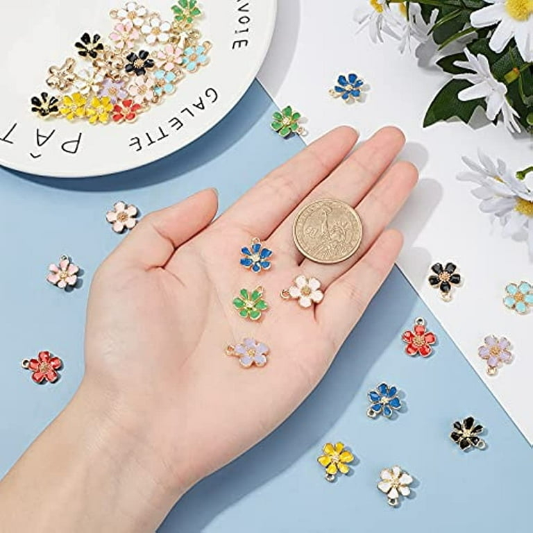 36Pcs Flower Charms Alloy Daisy Pendants Colorful Enamel