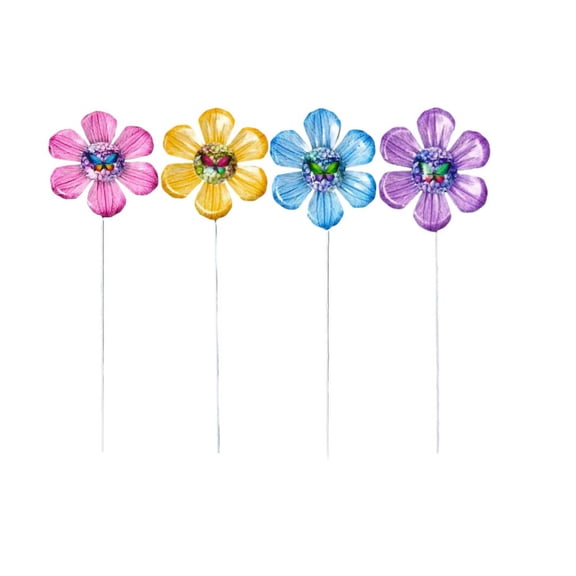 DefiDgd 4pcs Metal Flower Garden Stake Decor,Spring Rustic Decorative Flower Stick for Outdoor Yard Pathway Patio Garden Ornaments,Gift for Mom Women Flower Lovers
