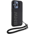 thumbnail image 3 of BMW Signature Leather Wordmark Cord Hard Case for iphone 15 Pro 6.1" Black - BMHCP15L23RMRLK, 3 of 6