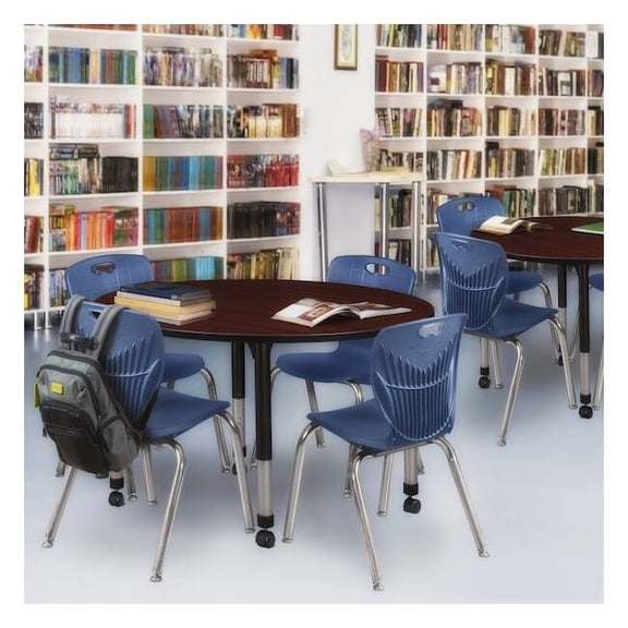 Kee 48 in.  Round Height Adjustable Mobile Classroom Table - Mahogany